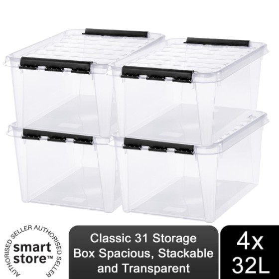 SmartStore Classic 31 Transparent Storage Box 32L, 4pk